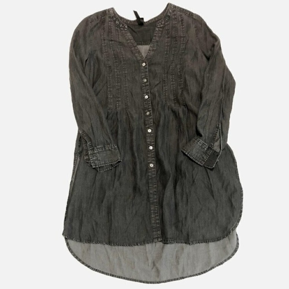 Liverpool Black Chambray High Low Tunic Top Boho Vibes Small Long Sleeve New